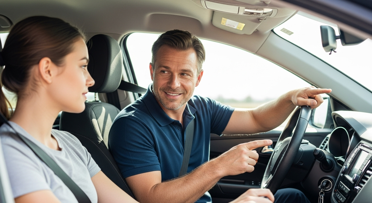 Moniteur de conduite enseignant et son élève