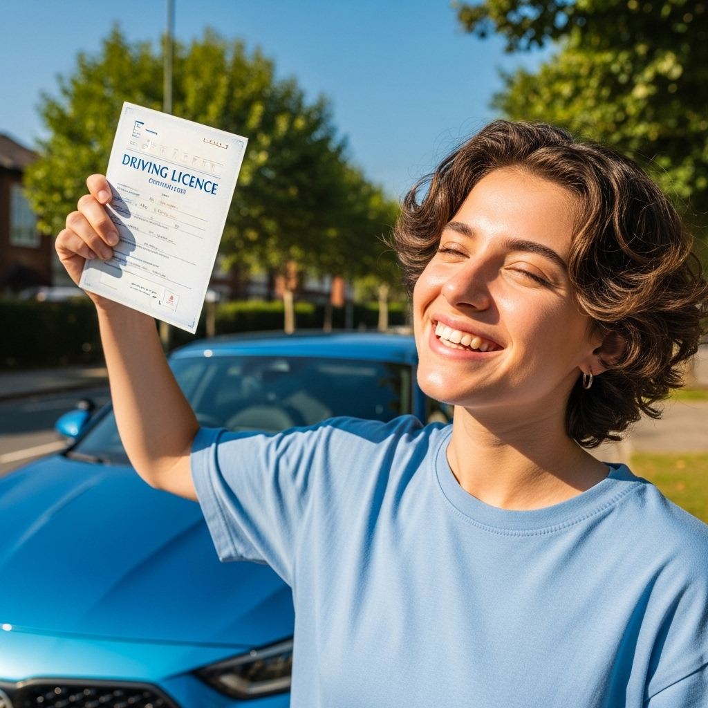 Élève célébrant l'obtention de son permis